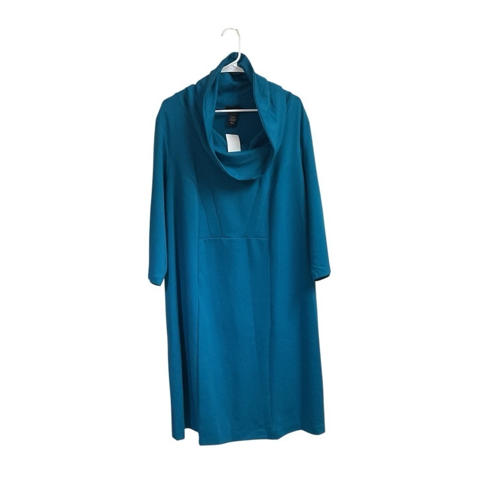Lane Bryant Women's Size 18/20W Sheath Dress Cowl Neck Turquoise 3/4 Sleeves NWT